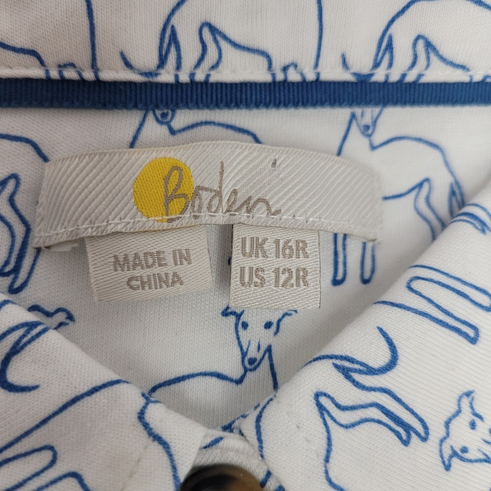 Boden Knit Shirt Grayhound Dog Print Size 12 Long Sleeve Button Up White/Blue - Picture 4 of 6